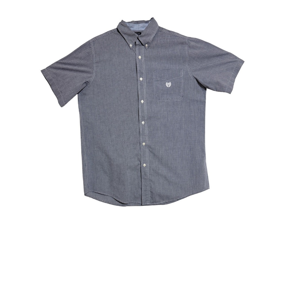 Chaps Mens Size LT Easy Care Short Sleeve Button Down Shirt Blue Check Excellent